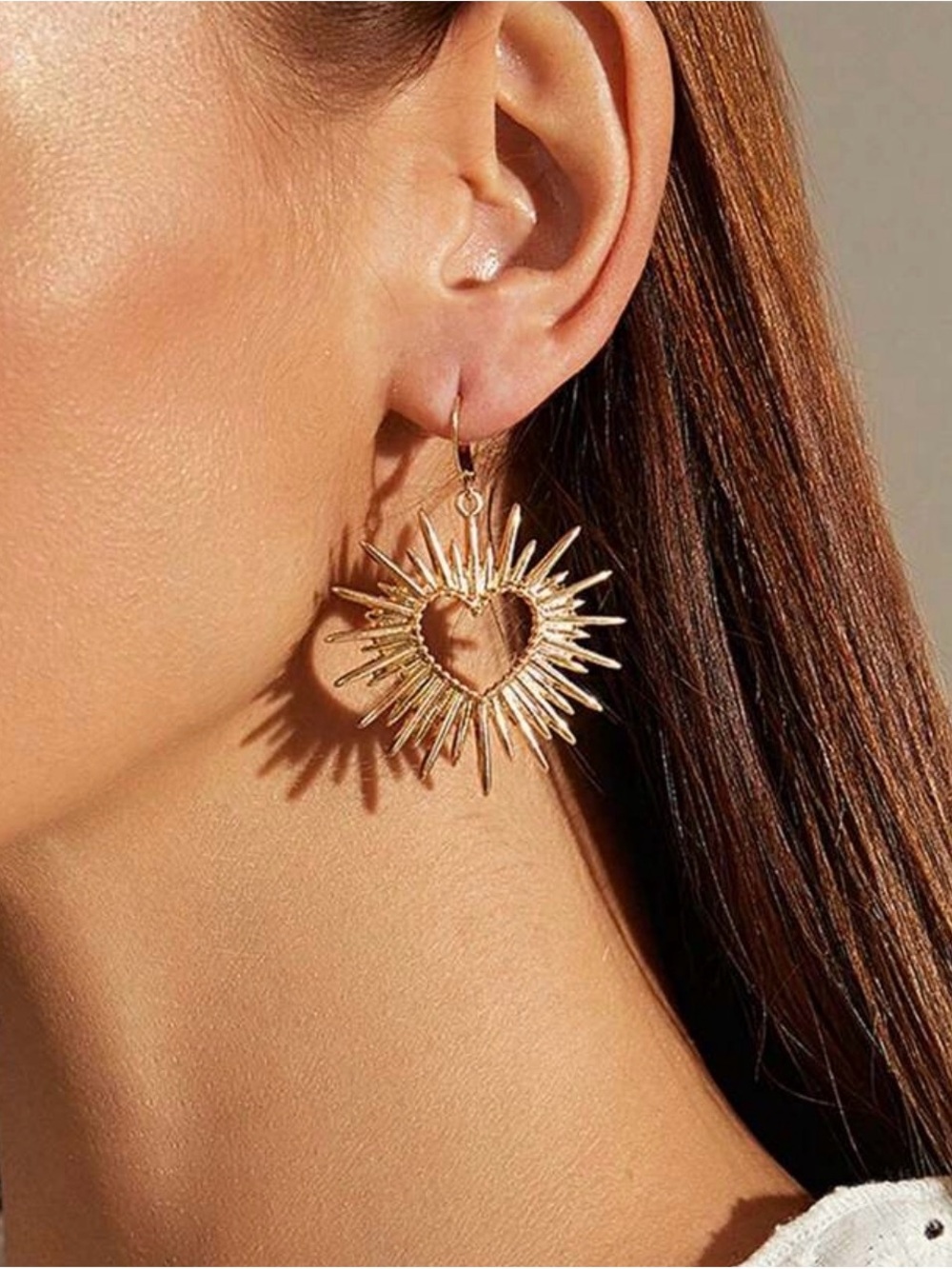 Gold Sunburst Heart Drop Earrings - Women Jewelry